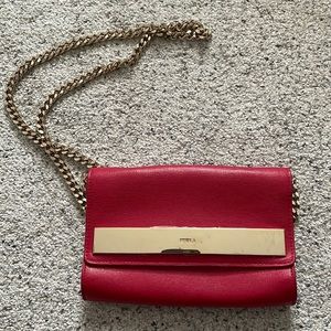 Furla red purse with gold chain